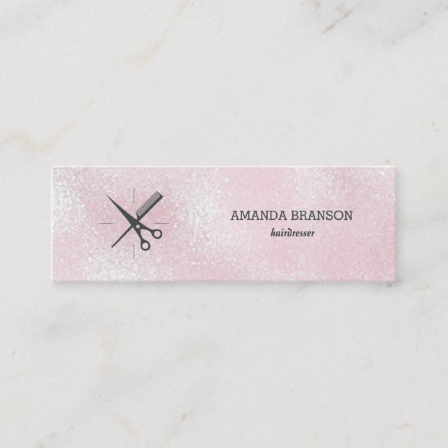 Hairdresse Minimal Gray glossy pink Scissor Comb Mini Business Card (Front)