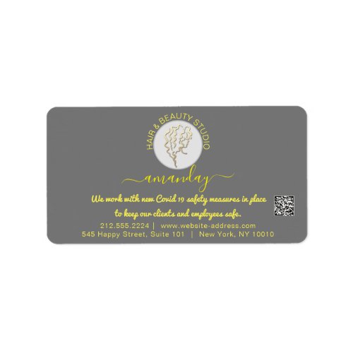 Hairdresser Beauty Studio Lash Gold Logo QR Gray Label