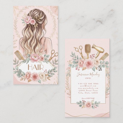 Hairdresser Beige Blush Pink Cream Hair Salon Business Card