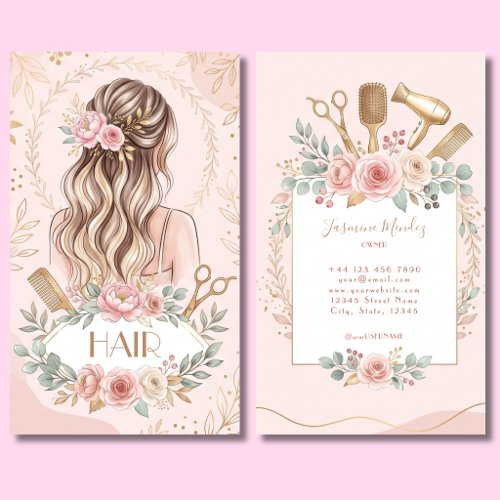 Hairdresser Beige Blush Pink Cream Hair Salon Business Card