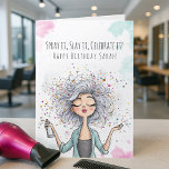 Hairdresser Birthday Card for Stylist Friend<br><div class="desc">Let her slay on her special day! This playful birthday card features a stylish salon queen mid-spray,  with colorful confetti and watercolor accents. Ideal for hairdressers,  beauticians,  or salon-loving women. Perfect for barbers or friends who love hair and flair!</div>