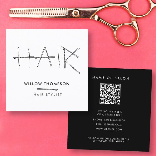 Hairdresser Black White Bobby Pins Hair Stylist Square Business Card