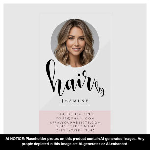 Hairdresser Blush Pink Black Script Photo Clear Business Cards