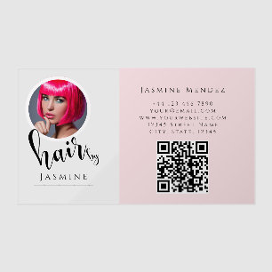 Hairdresser Blush Pink CirclePhoto QR Transparent Clear Business Cards