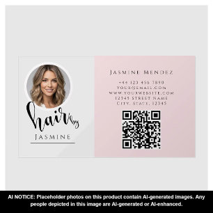 Hairdresser Blush Pink Photo QR Code Transparent Clear Business Cards
