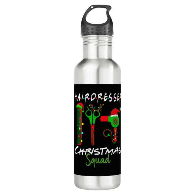 Hairdresser Christmas Crew Matching Gifts Stainless Steel Water Bottle (Front)