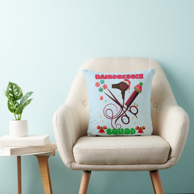 Hairdresser Christmas Squad Hair Salon Funny  Throw Pillow (Chair)