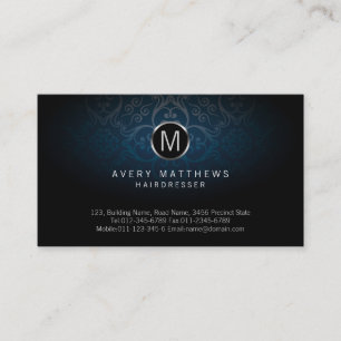 Hairdresser Circle Monogram Dark Damask Business Card