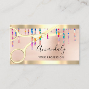 Hairdresser Coiffeur Gold Scissors Holograph Business Card