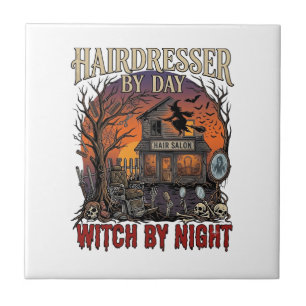 Hairdresser Day Witch Night Halloween Salon Skulls Ceramic Tile