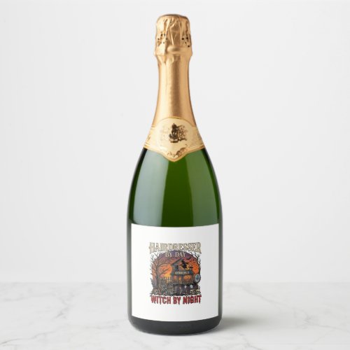 Hairdresser Day Witch Night Halloween Salon Skulls Sparkling Wine Label
