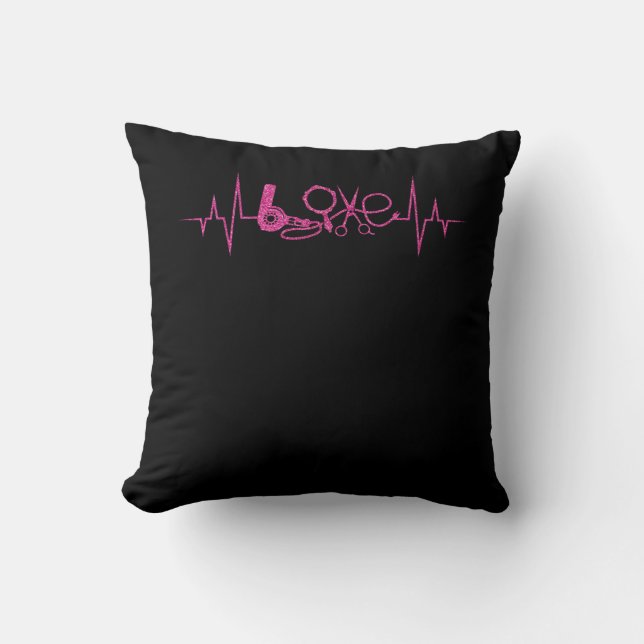 Hairdresser Gift Scissors Dryer Heartbeat Hairstyl Throw Pillow (Front)
