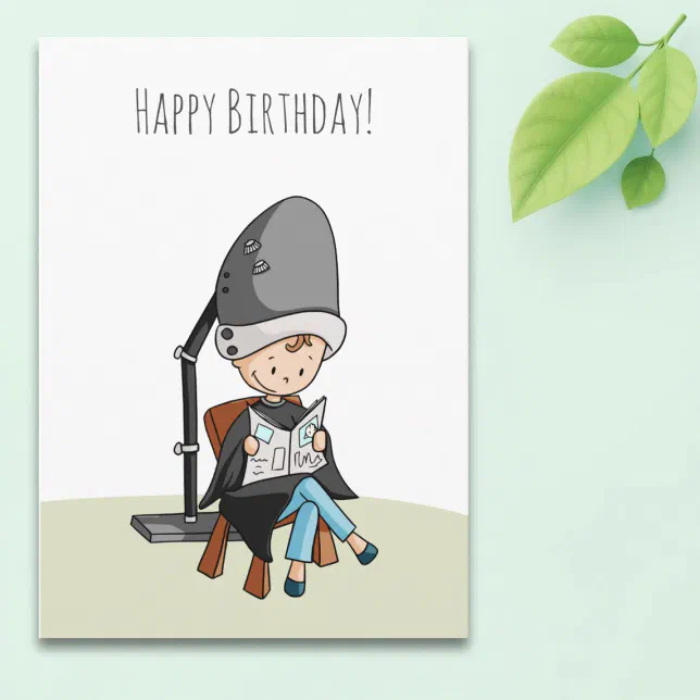 happy birthday hair dresser Hairdresser Girl in Hair Dryer Happy Birthday Card