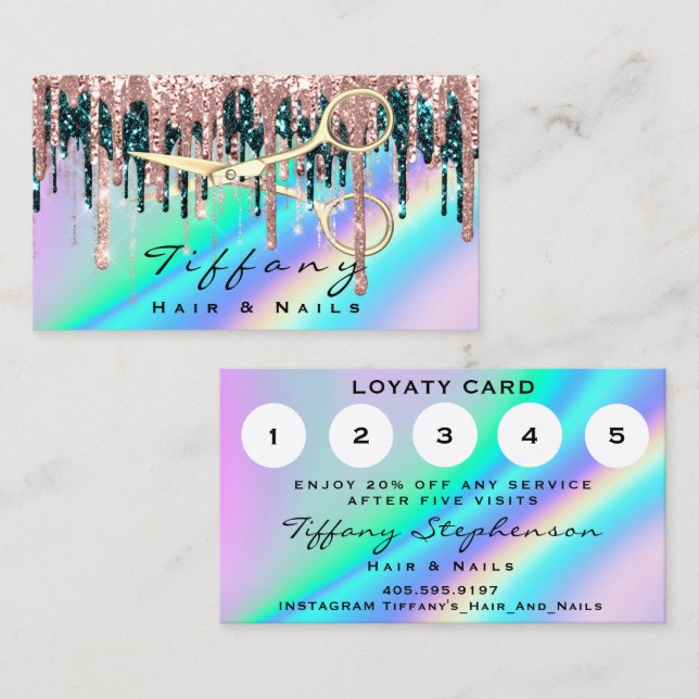 Hairdresser Golen Scissors Rose Loyalty Holograph  Business Card (Front/Back)