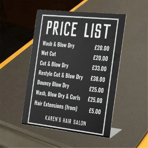 Hairdresser Hair Salon Price List Pedestal Sign