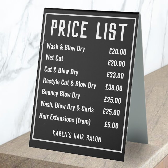 Hairdresser Hair Salon Price List Table Tent (Creator Uploaded)