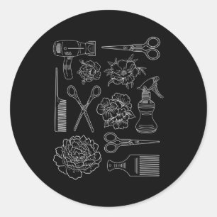 Hairdresser Hair Stylist Barber Tools Floral Classic Round Sticker