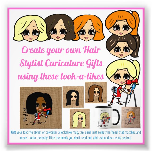 Hairdresser Hair Stylist Caricature Creation Kit Photo Print (Front)