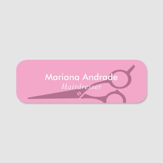Hairdresser Hair Stylist Decorative Scissors Pink Name Tag