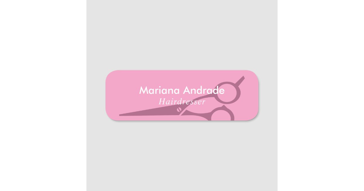Hairdresser Hair Stylist Decorative Scissors Pink Name Tag