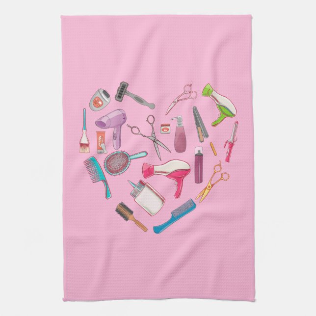 Hairdresser Hairstylist Tool Heart Kitchen Towel (Vertical)