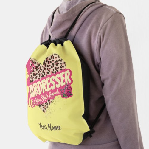 Hairdresser Leopard Hair Hustler Hairstylist Drawstring Bag