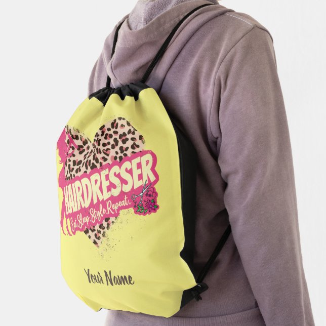 Hairdresser Leopard Hair Hustler Hairstylist Drawstring Bag (Insitu)