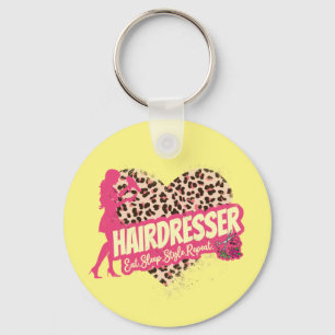 Hairdresser Leopard Hair Hustler Hairstylist Keychain