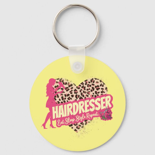 Hairdresser Leopard Hair Hustler Hairstylist Keychain (Front)