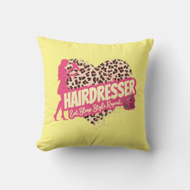 Hairdresser Leopard Hair Hustler Hairstylist Throw Pillow (Front)