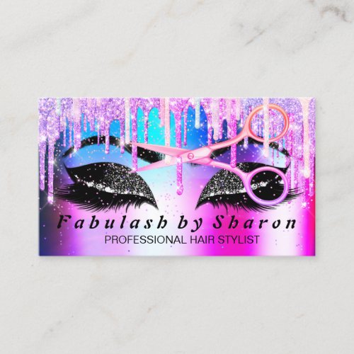 Hairdresser Makeup Eyelash Pink Lux Drips Scissors Business Card