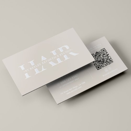 Hairdresser Modern Hair Stylist Sand QR Code Foil Business Cards