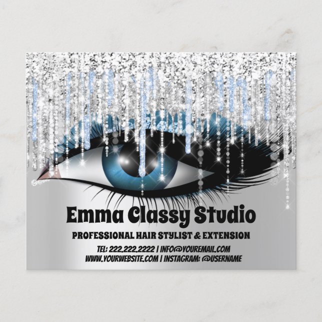 Hairdresser Nail Lashes Silver Gray Glitter Drips Flyer (Front)