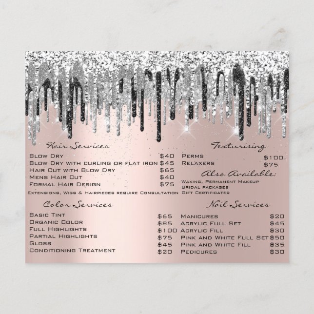 Hairdresser Nail Stylist Silver Gray Rose Drips Flyer (Back)