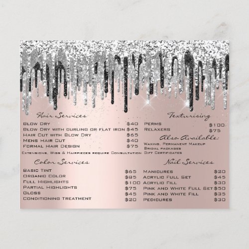 Hairdresser Nail Stylist Silver Gray Rose Drips Flyer