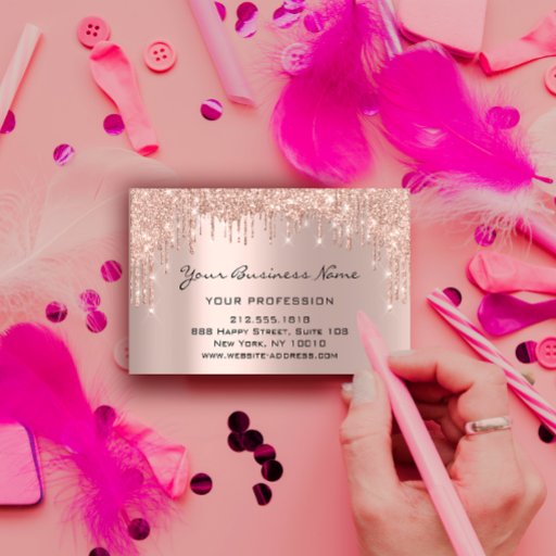 Customizable Hairdresser Nails Makeup Eyelash Rose Drips Business Card