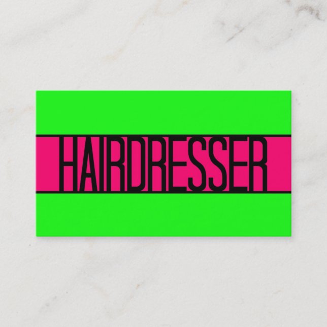 Hairdresser Neon Green and Hot Pink Business Card (Front)