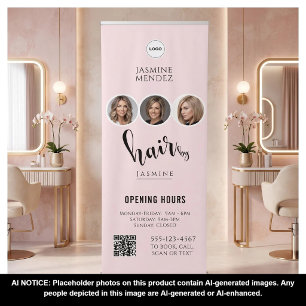 Hairdresser Opening Hours QR Code Logo Custom Retractable Banner
