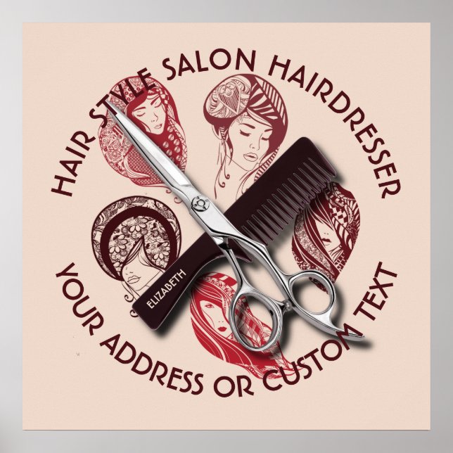 Hairdresser Or Beauty Salon Hair Stylist Name Poster (Front)