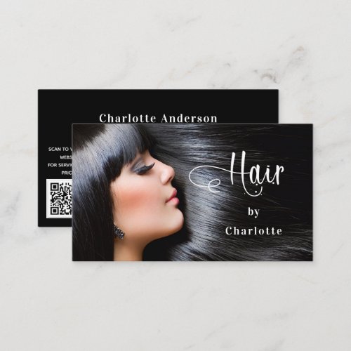 Hairdresser photo script beauty QR code Business Card
