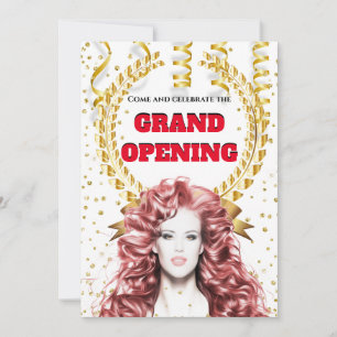 Hairdresser salon grand opening red hair model invitation