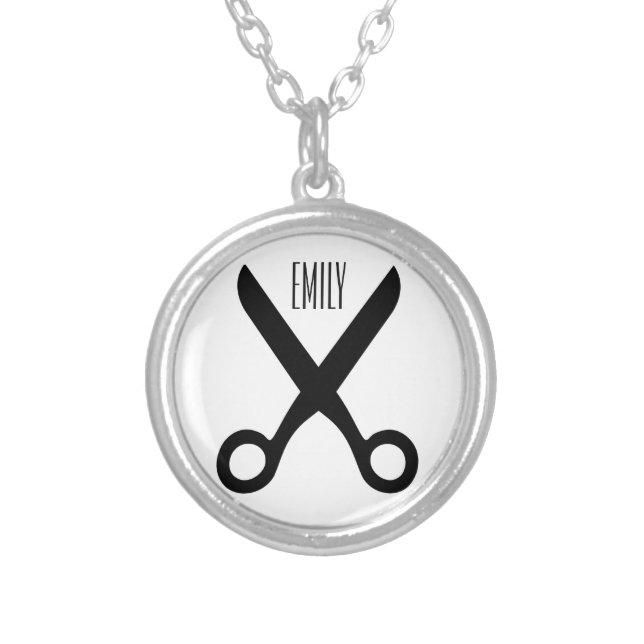 Hairdresser Scissors Custom Name or Monogram Silver Plated Necklace (Front)