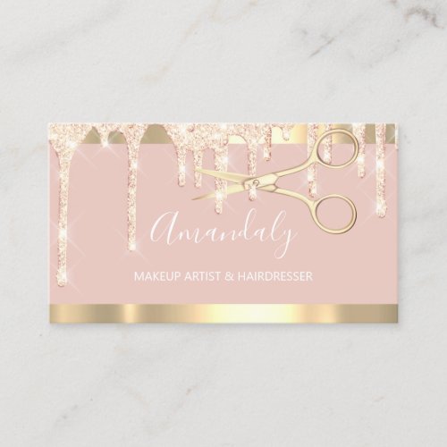 Hairdresser Scissors Makeup Artist Pink Drips Business Card