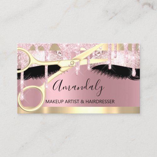 Hairdresser Scissors Makeup Gold Pink Coiffeur Business Card