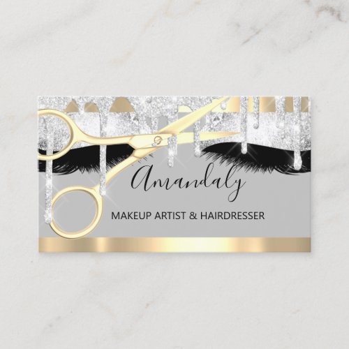 Hairdresser Scissors Makeup Gray Silver Drips Business Card