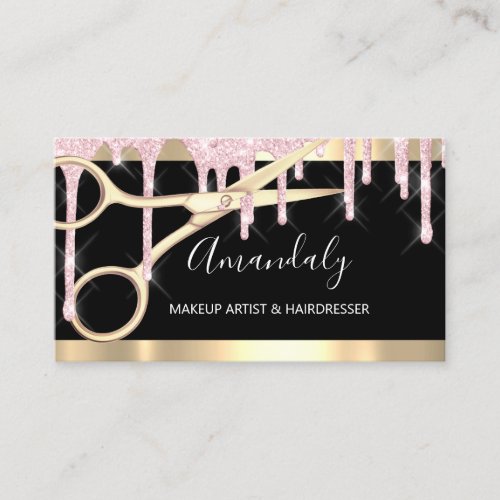 Hairdresser Scissors Makeup Rose Pink Drips Business Card