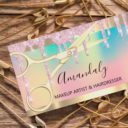Hairdresser Scissors Pink Coiffeur Holographic Business Card