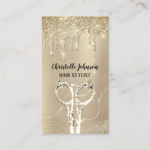 Hairdresser Smoky Gold Drip Glitter Scissors Business Card
