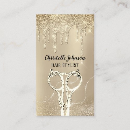 Hairdresser Smoky Gold Drip Glitter Scissors Business Card