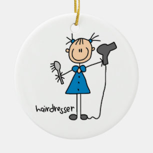 Hairdresser Stick Figure Ceramic Ornament